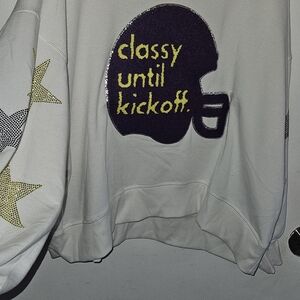 Judith March White and Purple Crew Neck Sweater